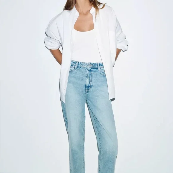 Zara Light Blue Straight Leg Jeans for Women - Picture 1 of 4